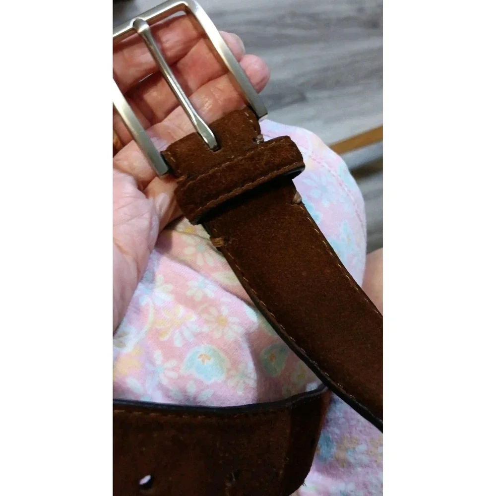 Mens Brown Leather  Brushed Suede Casual Belt XL 42x44  Suede Out Silver Buckle